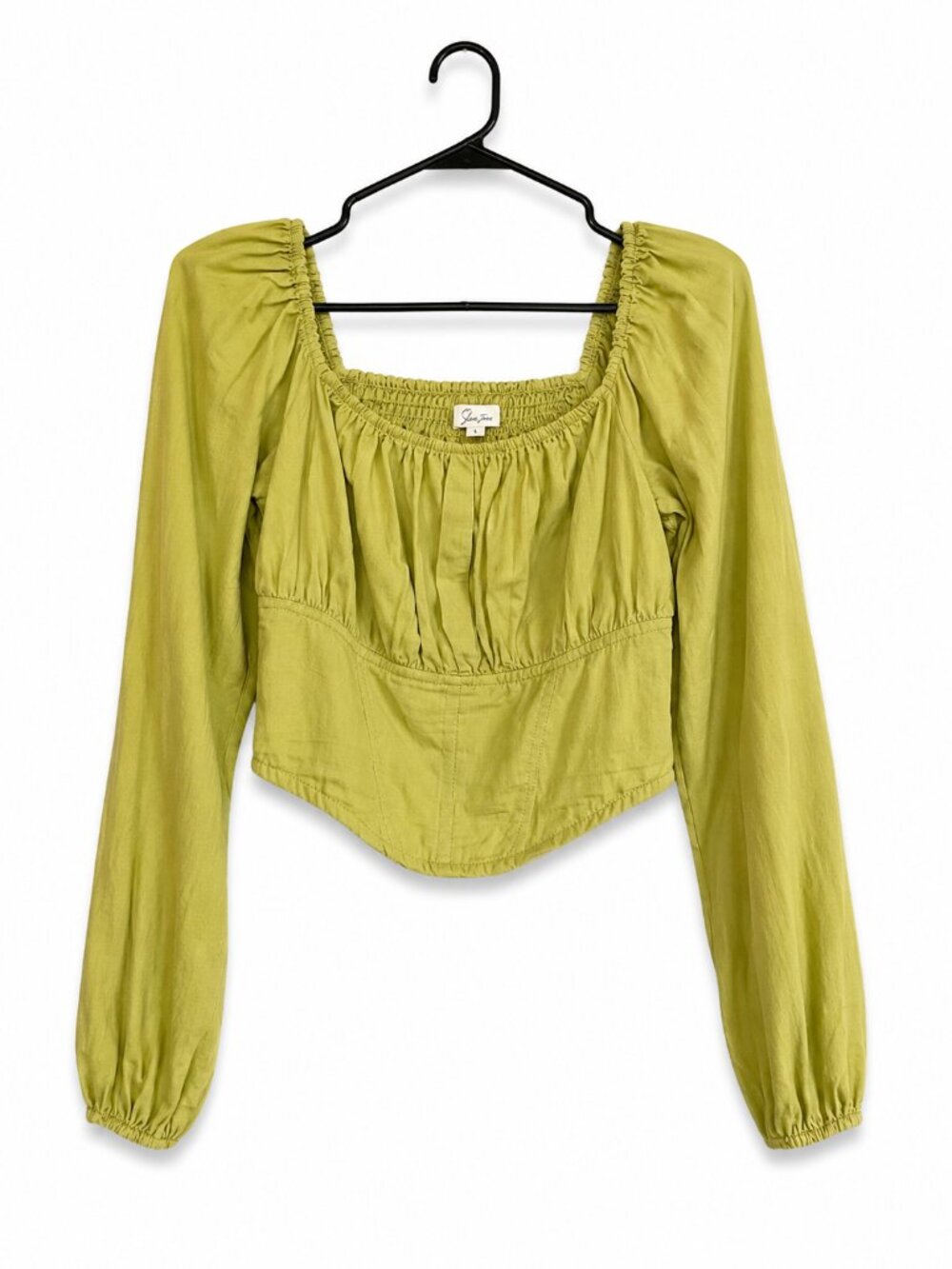 Jopna Chartreuse Corset Crop Top Puff Sleeve Cotton Medium
